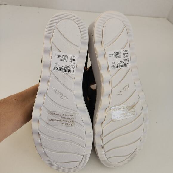 Clarks Jillian Spring Wedge Sandal, Black Leather, 7.5 Medium - Picture 10 of 11